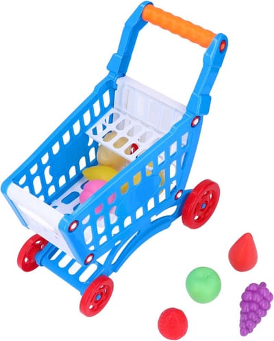 Kinder winkelwagen - Speelgoed supermarkt - Rollenspel spelen - Educatief speelgoed - 35 x 22 x 7 cm - Blauw