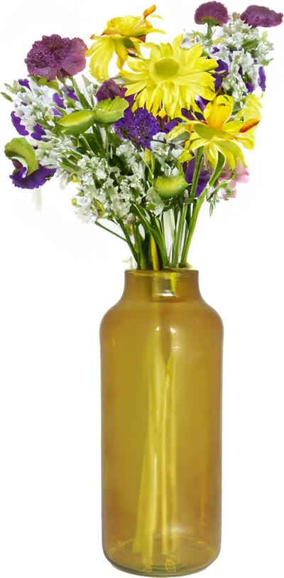 Bela Arte Bloemenvaas Milan - transparant oker geel glas - 15 x 35 cm - melkbus vaas met smalle hals