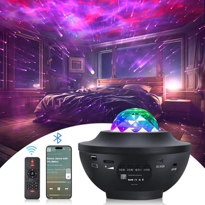 Oneay Sterrenhemelprojector met LED-nachtlampje met oceaangolven, inclusief afstandsbediening, van kleur veranderende muziek, Bluetooth-luidspreker en timer, geschikt voor beginners.