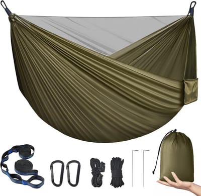 Dubbele Hangmat met Muggennet - 290 x 140 cm, Ultralicht en Ademend voor Kamperen, Wandelen en Tuin