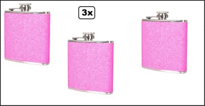 3x Drinkbottle /flesje metaal roze - Thema feest festival evenement party carnaval fun drank