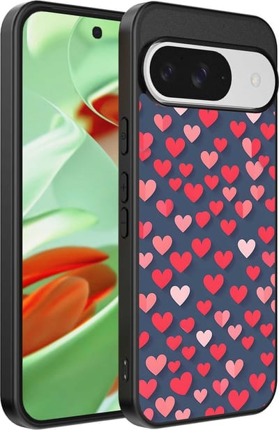 Geschikt voor Google Pixel 9 Pro Telefoonhoesje met Roze en Rode Hartjes Opdruk - TPU Backcover Case With Rosé and Red Heart Design - Smartphonica geschikt voor Google Pixel 9 Pro