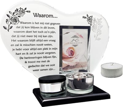 Waxinehouder in memoriam overleden hart met urn en gedicht Waarom ...