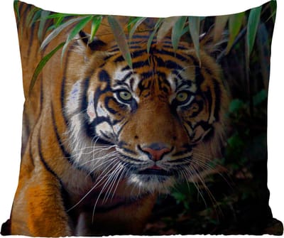 Tuinkussen - Tijger - Bladeren - Jungle - Dieren - Wild - 40x40 cm - Weerbestendig