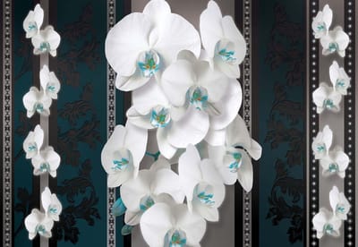 Fotobehang Flowers Floral Orchids Pattern | XL - 208cm x 146cm | 130g/m2 Vlies