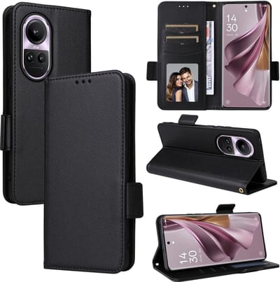 Geschikt voor Oppo Reno 10 / 10 Pro 5G - Magnetisch - met standaard - portemonnee Book Case hoesje met kaarhouder - Zwart