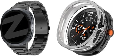 Bandz Bundel – RVS Schakelband ‘Classic’ Zwart (inclusief Inkortset) + Strap-it Soft Case Zilver geschikt voor Samsung Galaxy Watch 8 Classic (46mm)