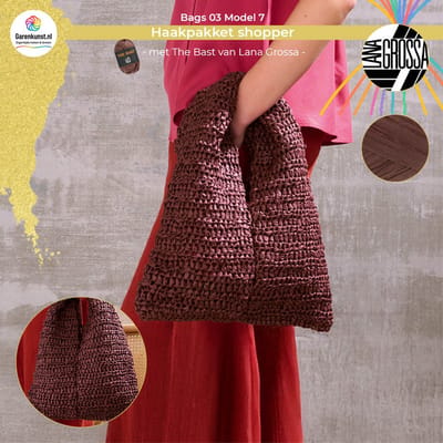Garenkunst - Haakpakket shopper - The Bast Bags 03 | Lana Grossa – Model 7 - Bruinrood