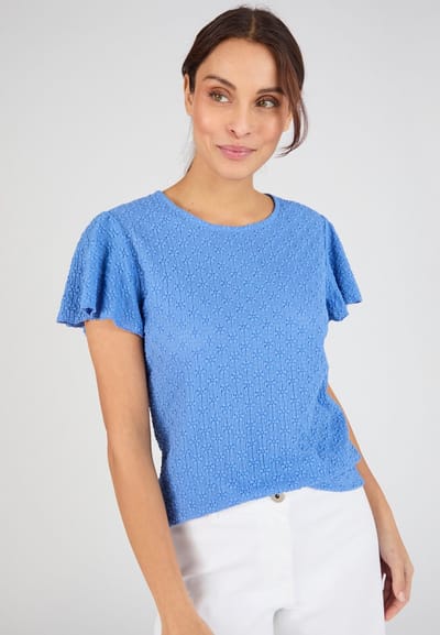 Damart - T-shirt jacquard tricot reliëf - Dames - Blauw - S