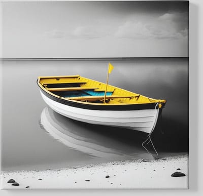 Vierkant Canvas Schilderij - Houten Boot - Geel - 40x40x2 cm