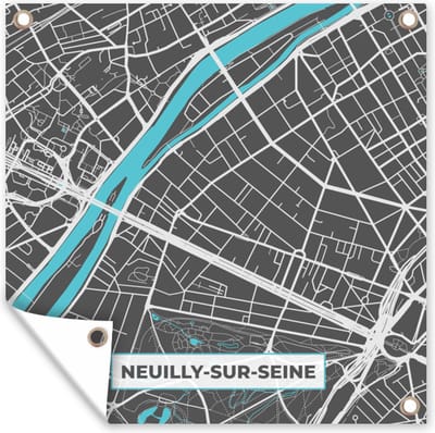 Tuin poster Plattegrond - Kaart - Frankrijk - Neuilly-sur-Seine - Plattegrond - 200x200 cm - Stadskaart - Tuindoek
