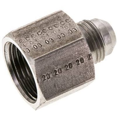 JIC  Verloopnippel UNF 3/4''-16 Buitendraad X UN 1-1/16''-12 Binnendraad RVS 210bar