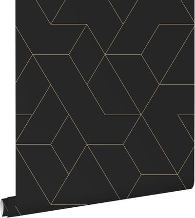 ESTAhome behang grafische lijnen zwart en goud - 50 x 900 cm - 139945