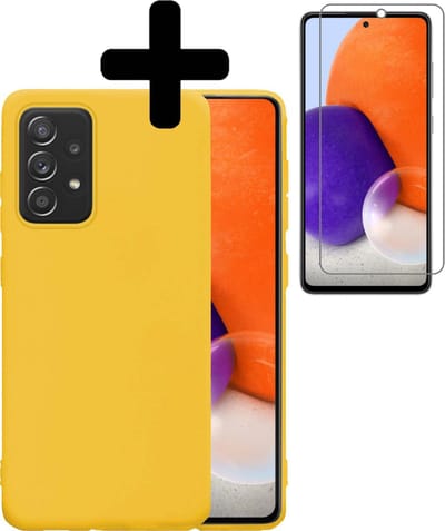 Hoesje - Met Screenprotector - Geschikt voor Samsung Galaxy A72 - Sterk & Shockproof - Back Cover - Siliconen Case - Telefoon Hoes - Telefoonhoesjes - Geel