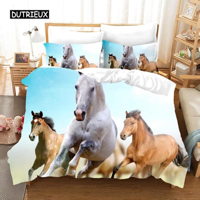 Dekbedovertrek Galopperend Paard Beddengoedset Dier Dekbedovertrek Zacht Dekbed Grasland Queen Size voor Decor Jongen Tieners Volwassen Slaapkamer AU Double(180x210cm)