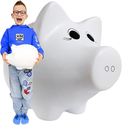 Keramische Spaarpot - Grote Spaarpot - Geld Besparen - Handbeschilderd Uniek - XL Formaat - Wit