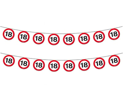 2x Vlaggenlijn versiering 18 jaar verkeersborden 10 meter