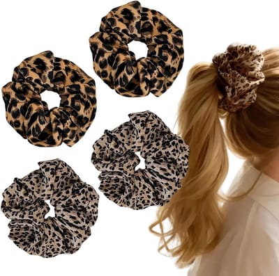 Set van 4 Oversized Haarbanden met Luipaardpatroon, Elastische Haaraccessoires voor Dikker en Dunner Haar, Geschikt voor Donker en Licht Haar