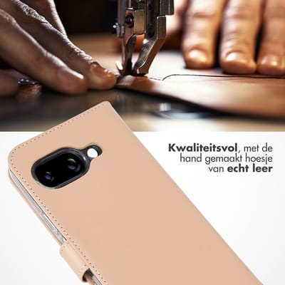 Selencia Hoesje - Geschikt voor Google Pixel 9a - Echt Lederen Bookcase - Dusty Pink