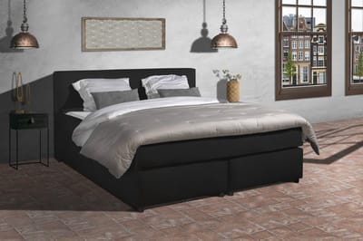 Anno 1588 - Boxspring Amsterdam - Pocketvering - Antraciet Lederlook - 90x200 cm - Inclusief Dekbed en Kussen