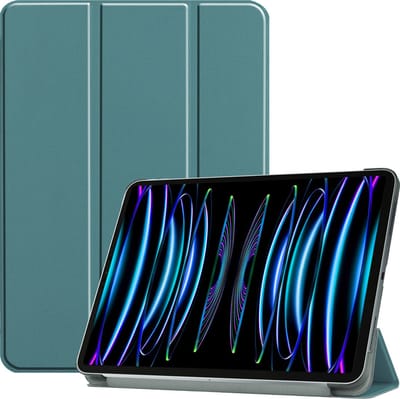 Hoes - Geschikt voor Apple iPad Pro (2022) - 11 inch - 4e generatie - Dun & Stevig - Trifold Bookcase - Hard Cover - Hardcover Book Case - Tablet Hoesje - Donkergroen
