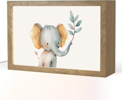 Nachtlampje 30x20 cm - Kinder lampje - Olifant - Dier - Pastel kleuren - Tafellamp kinderkamer - Slaapkamer lamp - Bedlamp kinderen - Kinderlampje stopcontact - Wandlamp babykamer - Nachtlampjes