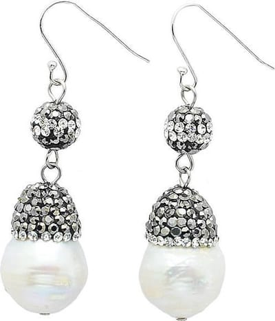 Zoetwater parel oorbellen Bright Pearl Dangling Nut - oorhangers - echte parels - sterling zilver (925)- wit - zwart - stras steentjes - parel oorbellen dames - sieraden doosje