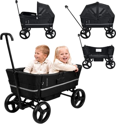X Adventure Bolderkar Opvouwbaar CarGo – Bolderwagen – Met Dak en Trekstang – Geschikt voor Kinderen en Bagage – Zwart