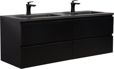 Badplaats Badkamermeubel Set Angela 140 cm – Mat Zwart – Badmeubel met Zwarte Wastafel