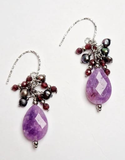 Cluster oorhangers - zilver - Amethist - Zwarte Zoetwaterparel - Braziliaans Granaat - Gekleurde Dames oorbellen