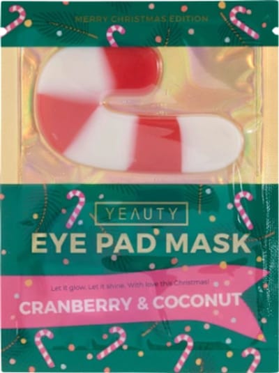 Kerst Yeauty Oogpads - X-Mas Candy Cane Rood-Wit | 1 paar Oogmasker - Met hyaluronzuur, cranberry- & kokosnootextract