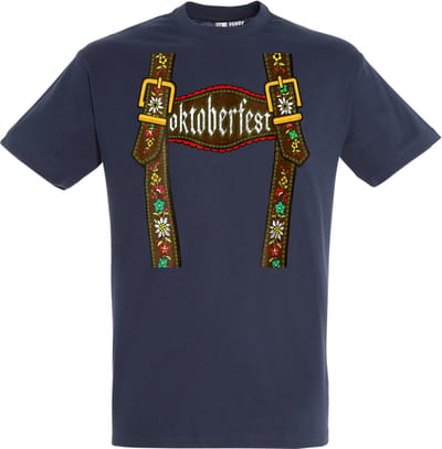 T-shirt Lederhosen man | Oktoberfest dames heren | Tiroler outfit | Carnavalskleding dames heren | Navy | maat XS