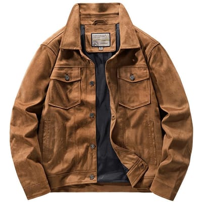 Heren Lente- en Herfstjas Heren Dunne Leren Fleece Jas Heren Retro Hong Kong Stijl Tooling Reversjas L black