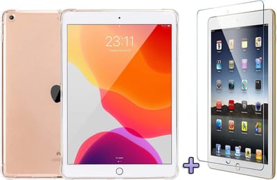 HB Hoes Geschikt voor Apple iPad 9.7 (2017 & 2018) - Anti Shock Hybrid Back Cover & Glazen Screenprotector - Transparant