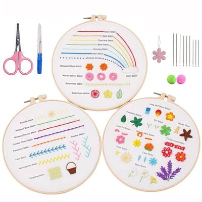 Borduurset, kruissteeksets Wandtapijtsets Bloemenborduurringen voor volwassenen Beginners Stoffen met patronen Floss Draadring en videozelfstudies