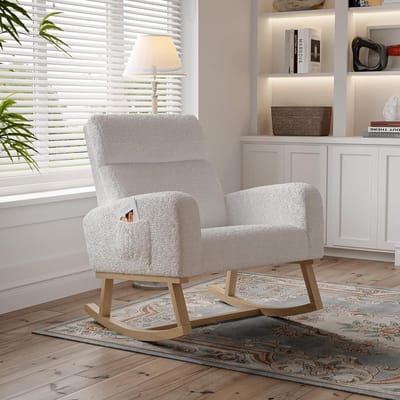 Schommelstoel - Relaxstoel - Ontspannen Zitten - Stevig Houten Frame - 96 cm Hoog - Wit