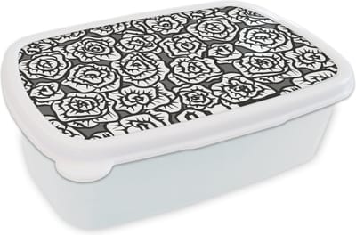 Broodtrommel Wit - Lunchbox - Brooddoos - Meiden - Rozen - Patronen - Girl - Kids - Kinderen - Kindje - 18x12x6 cm - Volwassenen