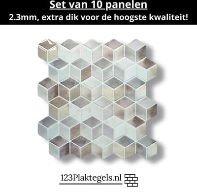 123plaktegels - 10 stuks - wandpanelen zelfklevende tegels wandpanelen tegelstickers keuken badkamer - PVC - zelfklevend - 30.5 x 30.5 cm - plaktegel Cubique vision