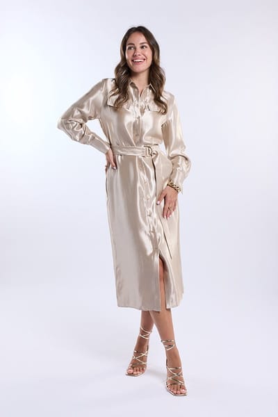 Freebird Wv-shiny-twill-vis-26-1 Dames - Jurk - Goud - Maat M