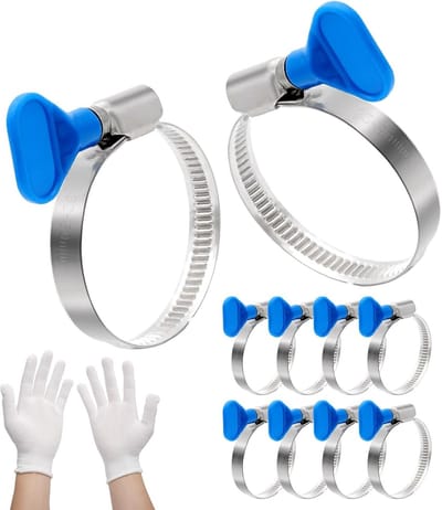 Roestvrijstalen Slangklemmen Set 32-50mm met 1 Paar Handschoenen, 10 Stuks Verstelbare Slangklemmen voor Zwembadslangen, Gasleidingen, Tuinprojecten en Doe-Het-Zelf Klussen