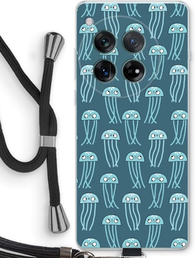 Case Company® - Hoesje met koord geschikt voor OnePlus 12r hoesje met Koord - Kwallie - Telefoonhoesje met Zwart Koord - Bescherming aan alle Kanten en Over de Schermrand