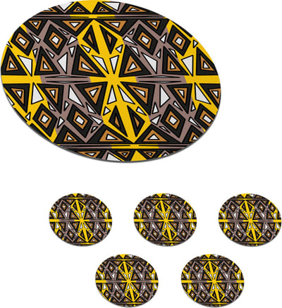 Onderzetters voor glazen - Rond - Afrika - Geometrie - Patronen - 10x10 cm - Glasonderzetters - 6 stuks
