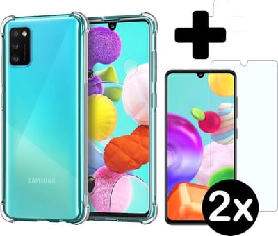Hoesje - Met Screenprotector - 2 Stuks - Geschikt voor Samsung Galaxy A41 - Sterk & Shockproof - Siliconen Case - Back Cover - Telefoon Hoes - Shock Proof - Telefoonhoesjes - Transparant