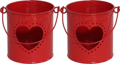 Gerimport Theelichthouder/kaarsenhouder - 2x - rood - zink - D9 x H10 cm