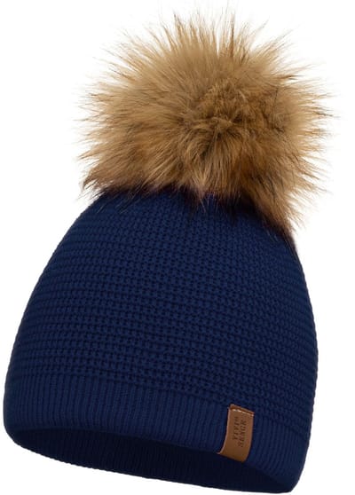 Vivisence Dames Wintermuts - Met Pompom Van Imitatiebont En Zachte Acrylbrei Voor Aangename Pasvorm - Warm Comfort Voor Koude Dagen En Minder Statisch Haar Ideaal Voor Dagelijks Gebruik En Geschenk - Donkerblauw