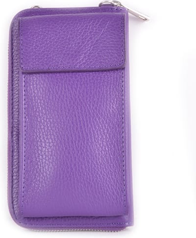 Giuliano portemonnee/telefoontasje Evalia - Paars - Zilveren Rits - Made in Italy