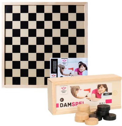 Longfield Games Damspel - dambord met 40 damstenen - hout - voor jong en oud - Dammen