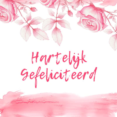Wenskaart hartelijk gefeliciteerd roze rozen – 13x13 cm – gevouwen kaart – inclusief witte envelop – stevig papier – felicitatiekaart