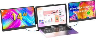 VIN® Professionele Portable Monitor Pro 2024 - Full HD - 13” / 17.4” Tri-Screen - Laptop Scherm Uitbreider - Inclusief Beschermhoes en Kabels - Blauw