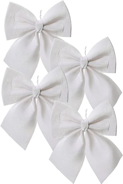 Decoris Kersthanger strik - 4x - wit - polyester - glanzend - 24 cm - kerstornament - kerststrikken